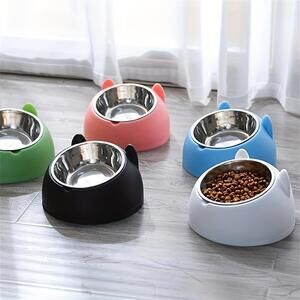 100ml Raised Cat Dog Bowl 15° Tilt Non-Slip Feeding Dish for Small Pets